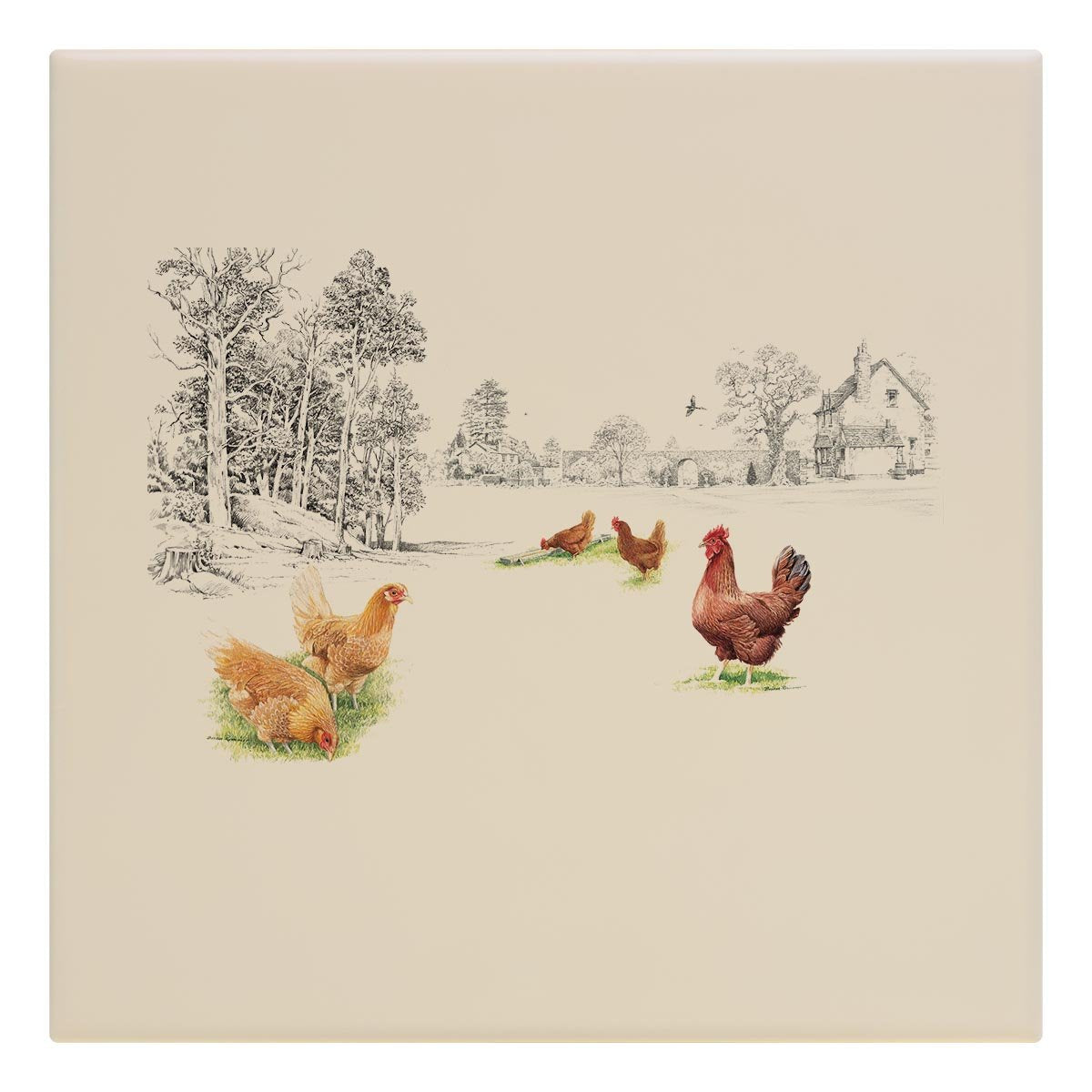 Chickens at the Bottom of the Garden Tile - Countryman John