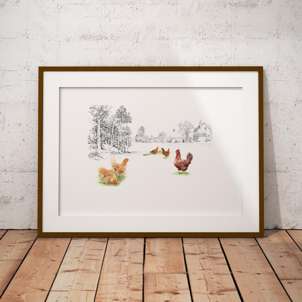 Chickens at the Bottom of the Garden Wall Art Print - Countryman John
