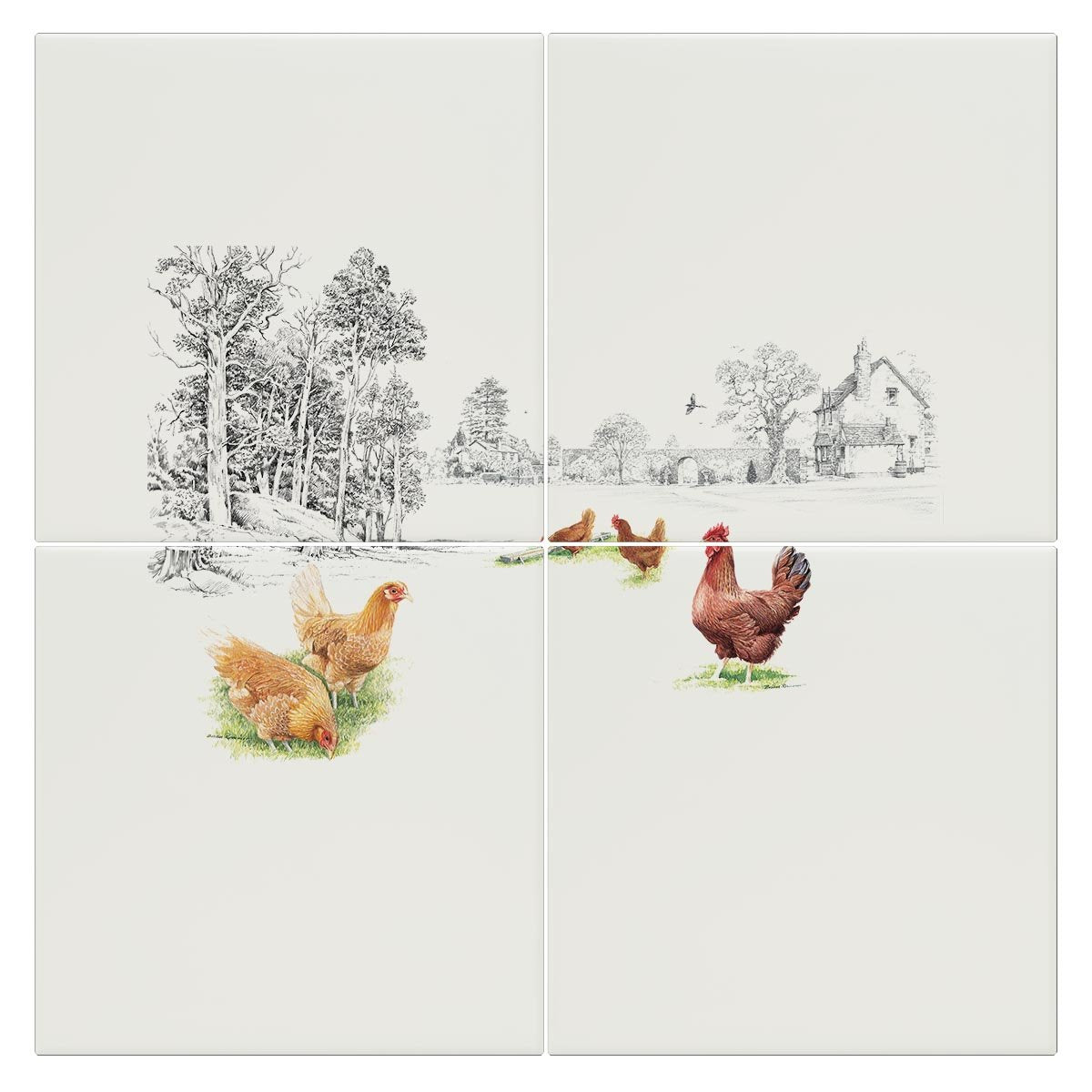 Chickens at the Bottom of the Garden Tile - Countryman John