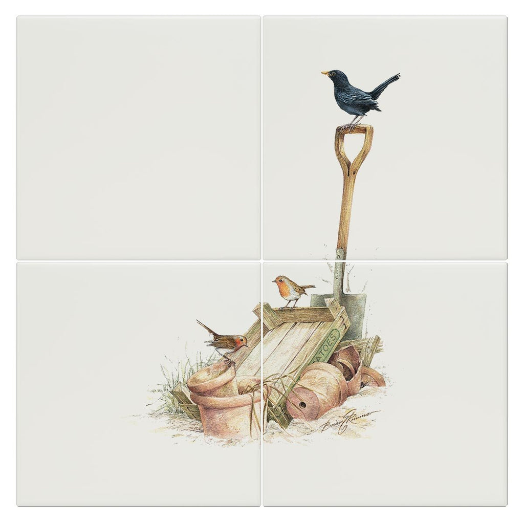 Blackbird and Robins Tile - Countryman John