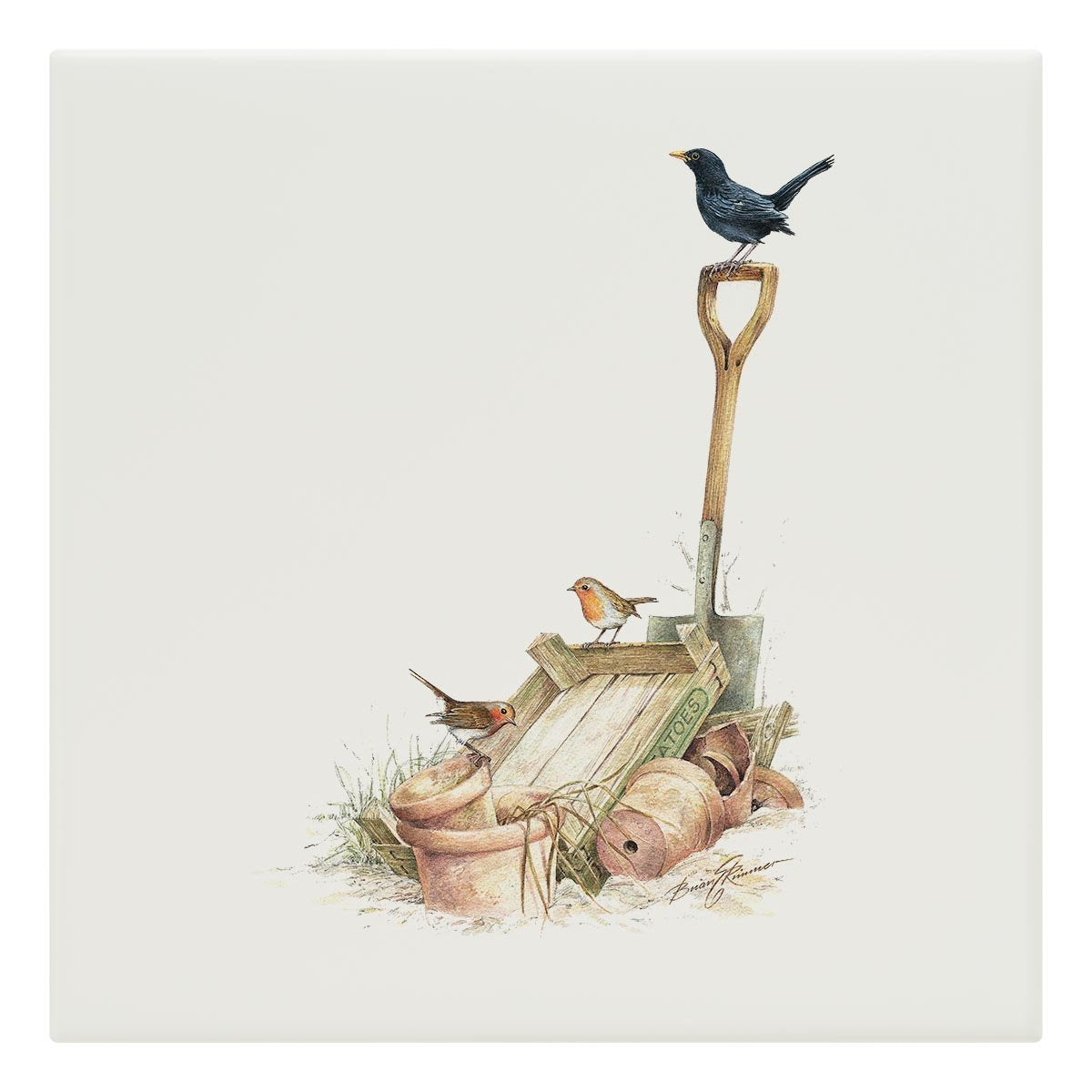 Blackbird and Robins Tile - Countryman John